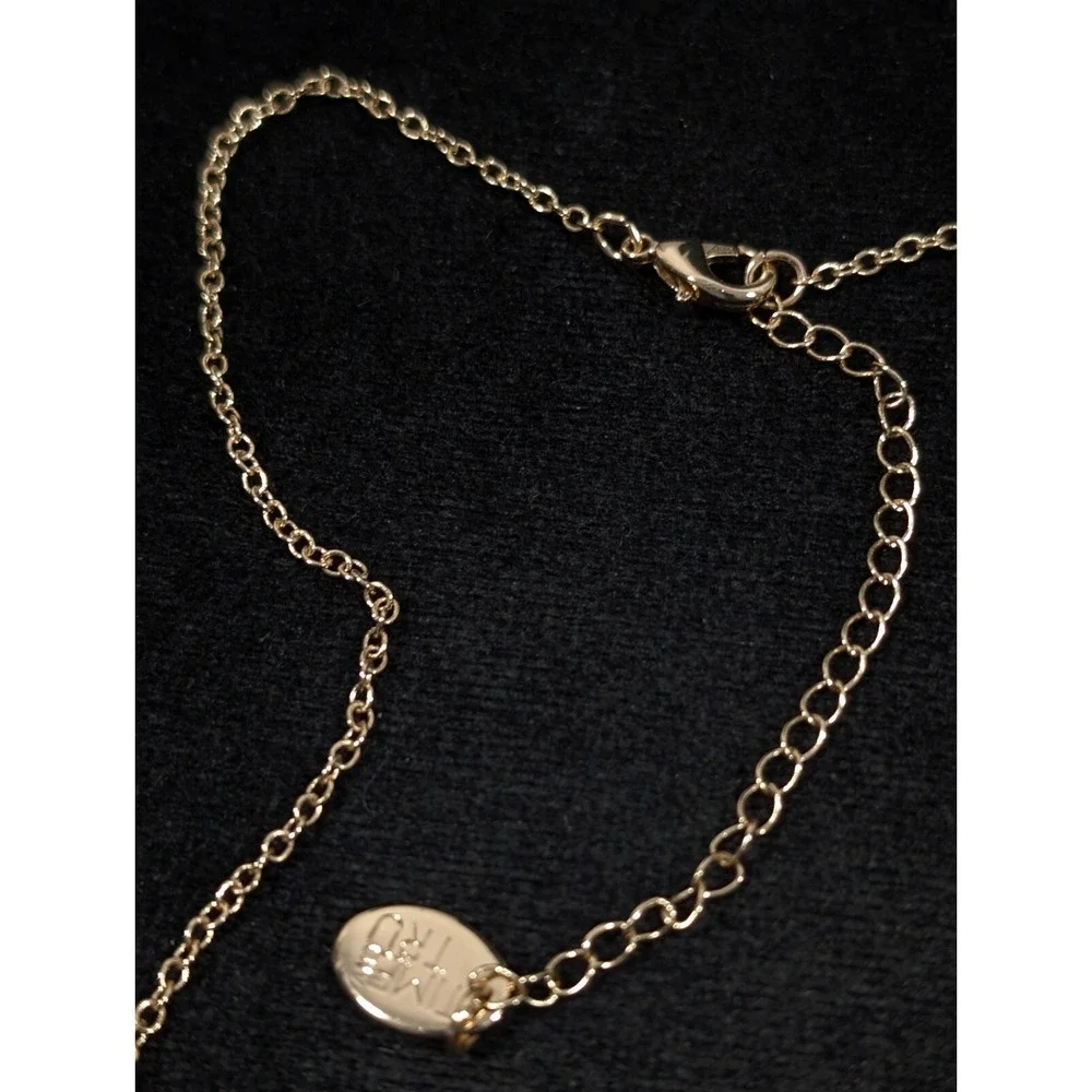 Boho Yellow Gold Tone Cabochon Beige Champagne Statement‎ Crystal Necklace 21 in